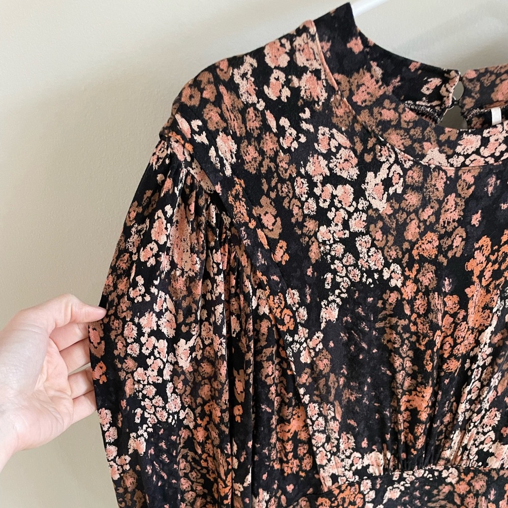 Free People Black Floral Mini Dress with Brown and Cream Accents - Picture 10 of 11
